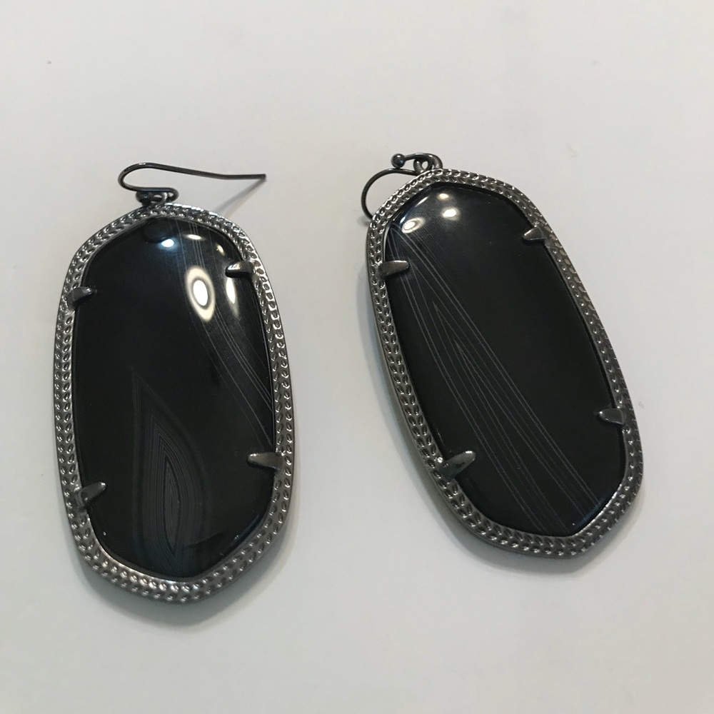 Kendra Scott Black Banded Agate Danielle Gunmetal